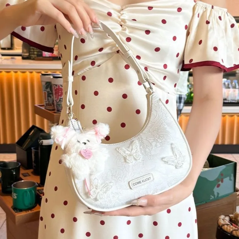

Harajuku Sweet Butterfly Appliqué Crescent Handbag Women Luxe Design Shoulder Bag Ladies Daily Portable Underarm Purse Y2K 2025
