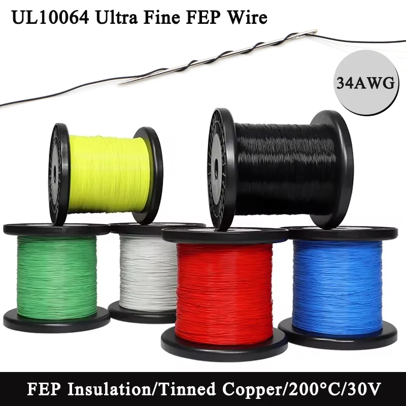 34AWG UL10064 PTFE Wires 5/10/20/30/40/50/100/200/500m Ultra Fine Micro Litz FEP Insulation Tinned Copper Wire for Soldering