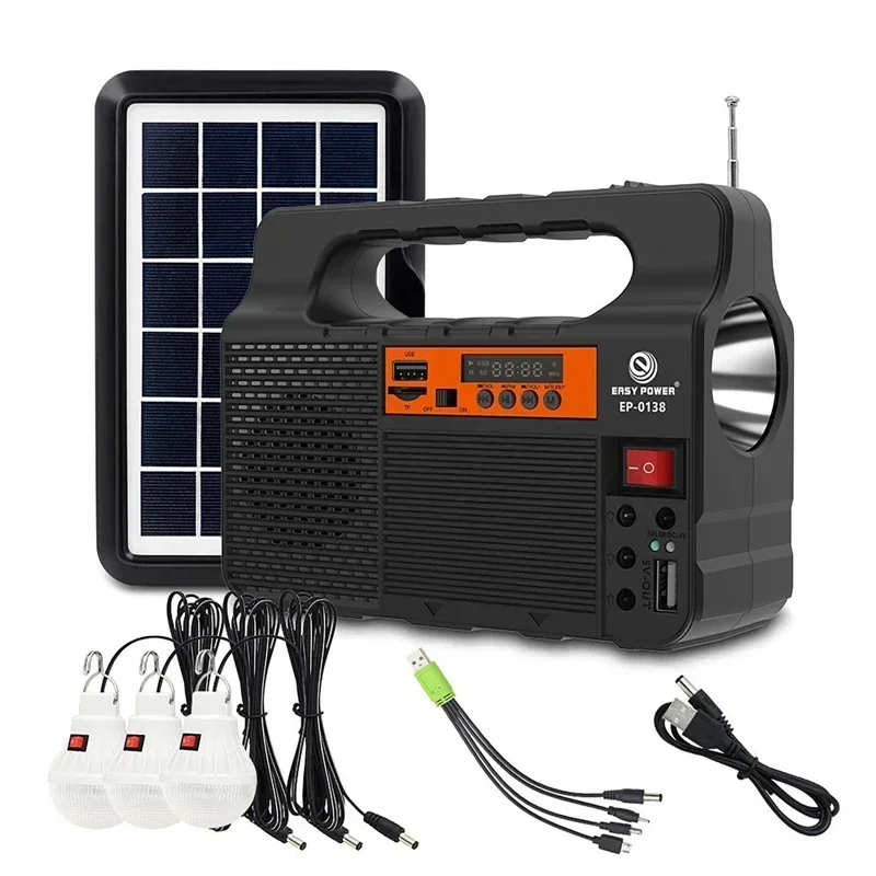 

Solar Panel Generator Kit with 3 LED Bulbs Energy Saving Light Outdoor Camping Emergency Power Supply System with FM Radio