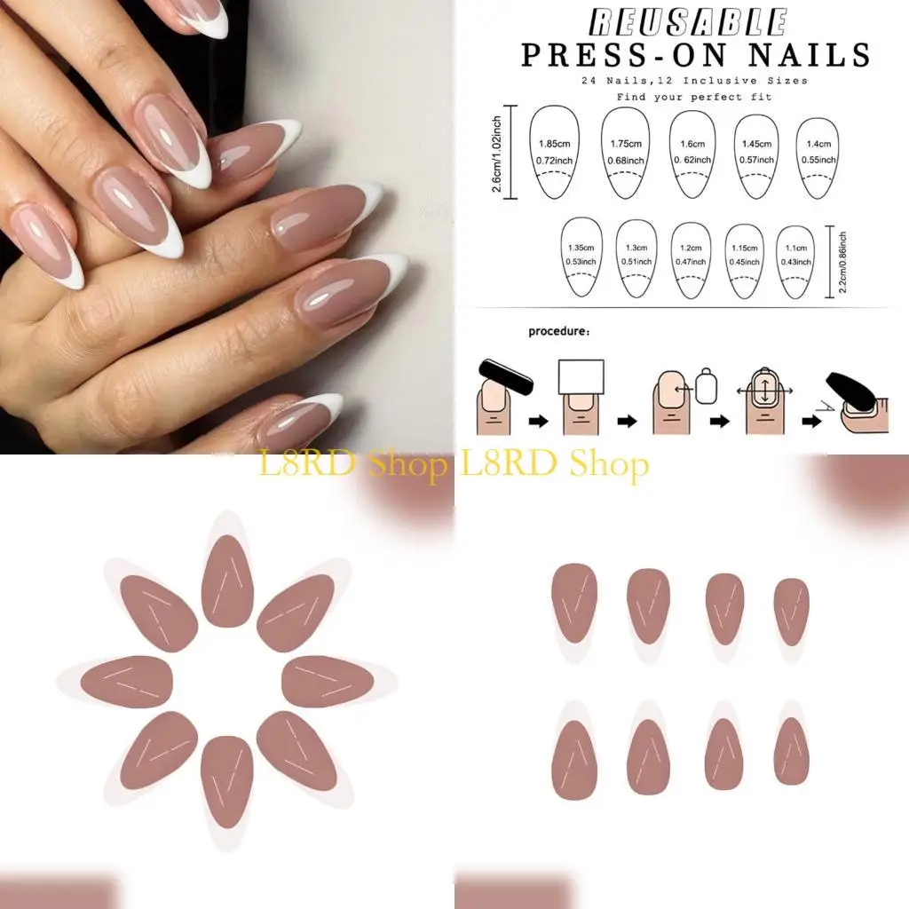 

L8RD 1Set Omber Press on Glues on French Tips Fake Acrylic Artificial Gradient False for Womens