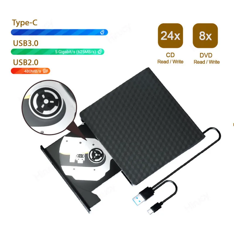 Imagem -02 - Hirucy Usb3.0 c cd Externo Dvd-rw Unidade Óptica Padrão Diamante Grade Dvd Playercd Dvd Burner Leitor para Laptop Desktop Windows 11 10