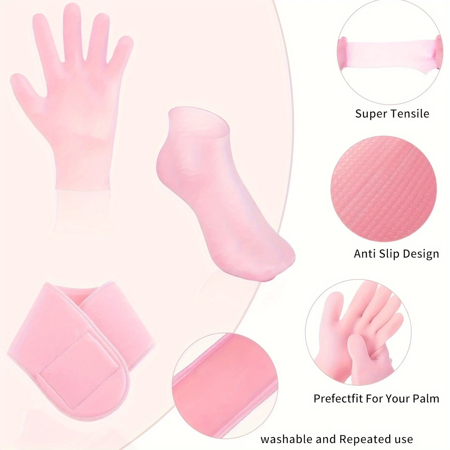 Reusable Silicone Moisturizing Gloves Socks Set Spa Gel Hand Foot Care Kit Washable for Dry Cracked Skin Repair Night Sleep Spa