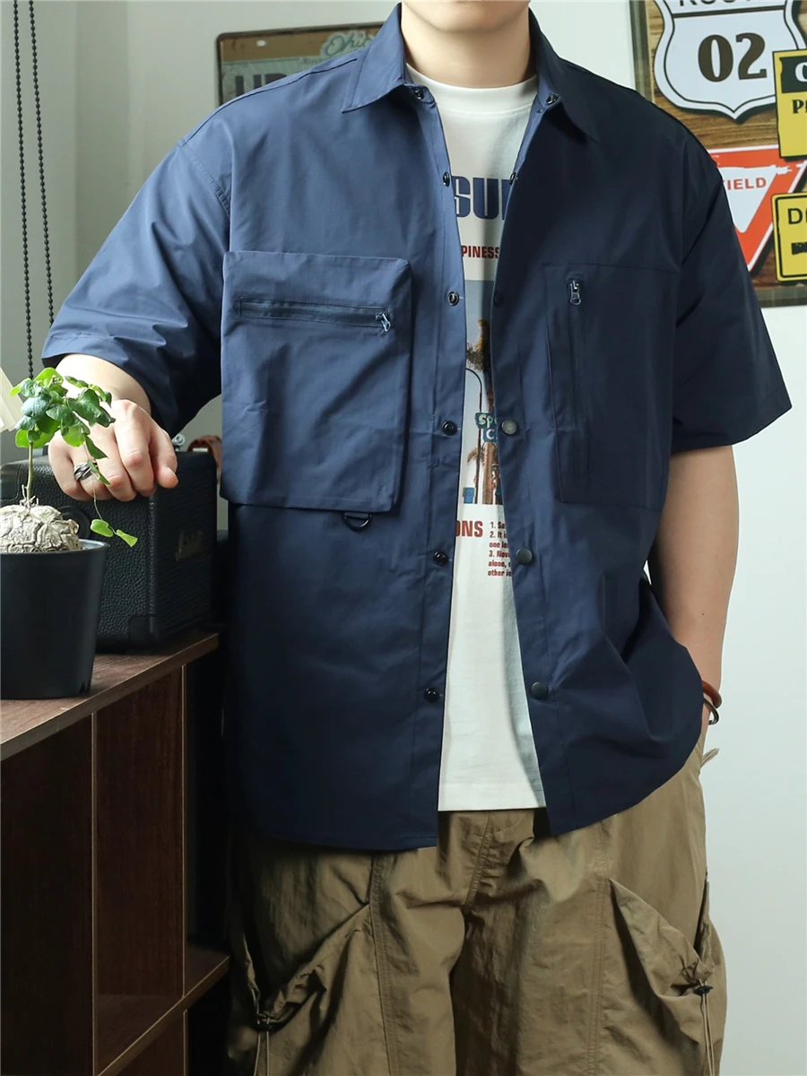 

Outdoor Workwear Shirt Zipper Large Pocket Thin Short Sleeve Quick Dry American Style Half Sleeve Men's Trendy Summer Breatha...