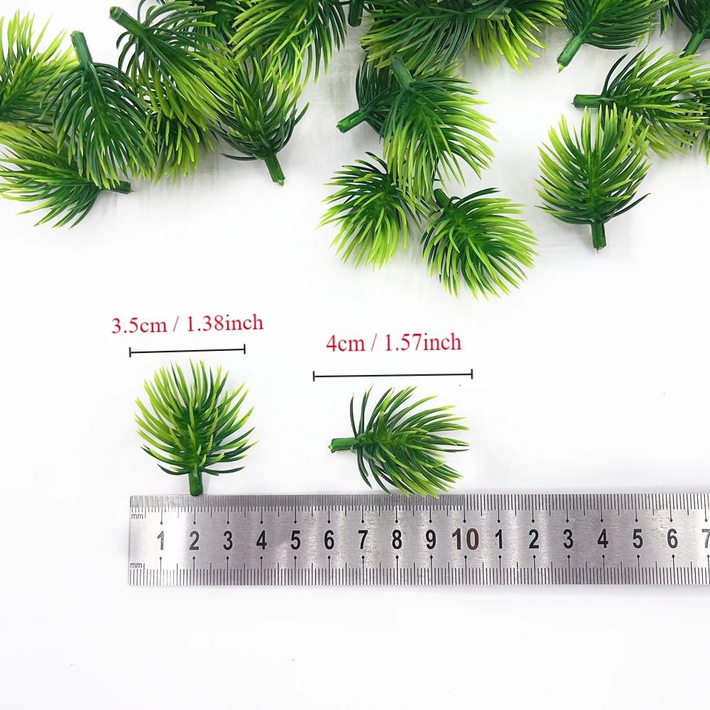 100 Stück künstliche Kiefernzweige, grüne Weihnachten, DIY-Handarbeit für Girlandenkranz, Weihnachtsverzierung, Hausgarten-Dekoration – Detail 1