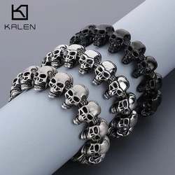 Kalen Skull Charm Men's Hand Bracelet Stainless Steel Punk Skeleton Male Wrap Metal Vintage Bangle European Punk Jewelry Gift