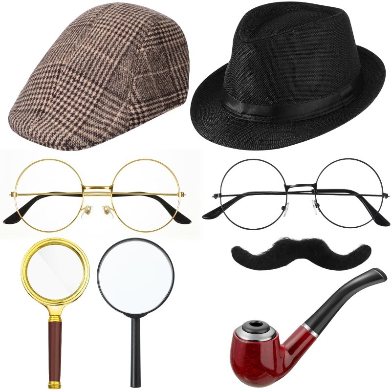  8 pcs Detective Costume Accessories for Adults Detective Hat Kit Outfit Party Decoration disfraz 80s kostum wizard accessories 