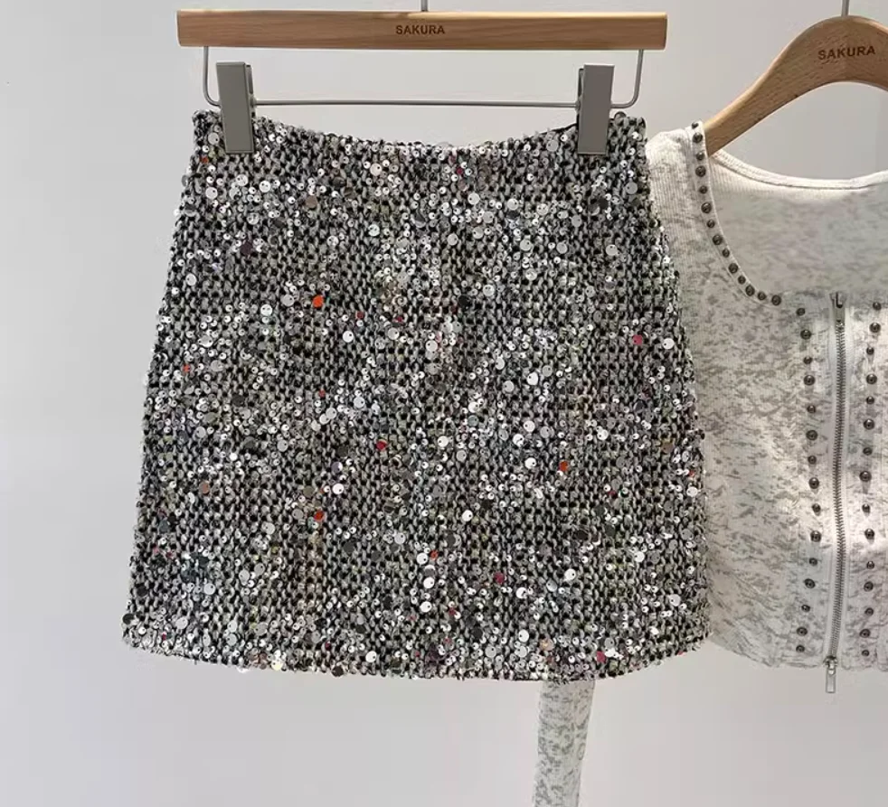 

New Fashion Sexy Sequined Slim Fit Above Knee Mini Straight Skirt For Women