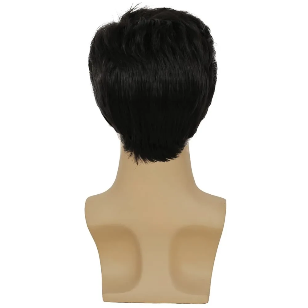 شعر مستعار بني للرجال من Kaneles، شعر مستعار قصير مستقيم للرجال، شعر مستعار اصطناعي، شعر مستعار طبيعي واقعي في الجزء الأوسط للرجال (بني)