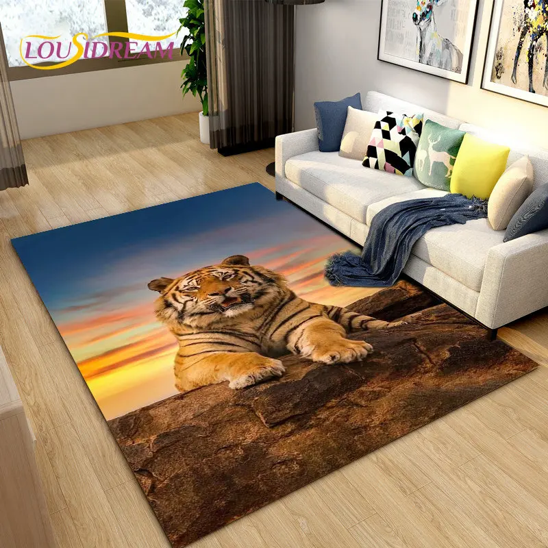 3D Beast Tiger, Sabretooth,Cartoon Animal Area Rug,Carpet Rug for Living Room Bedroom Sofa Doormat Decoration,Non-slip Floor Mat