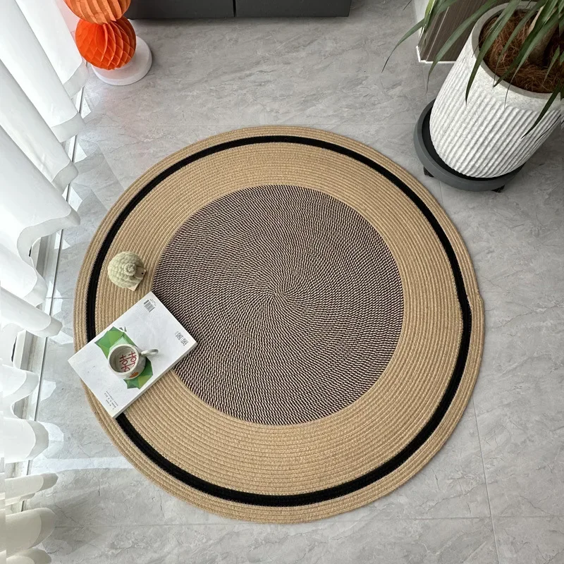 

Jute Weaving Round Carpets for Living Room Cotton Stitching Rugs Bedside Rug Floor Mats Home Decor Simple Style Bedroom Door Mat