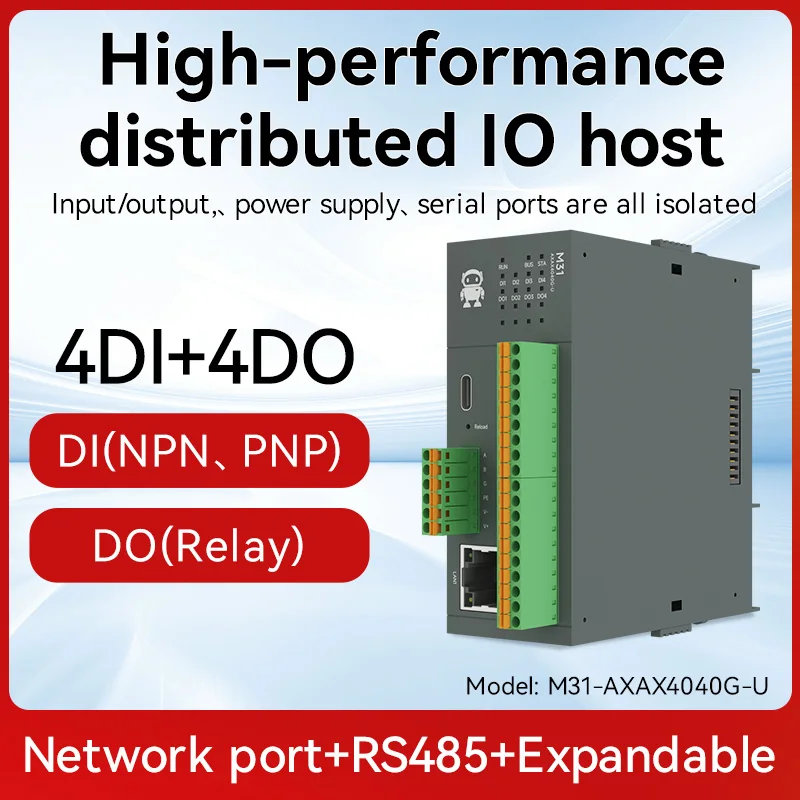 Remote IO Gedistribueerde IO NIEUWE Versie M31-AFAX4440G-U DI/DO/AO/AI RS485 RJ45 Modbus Met Uitbreidingsmodule CDEBYTE PNP NPN DIP