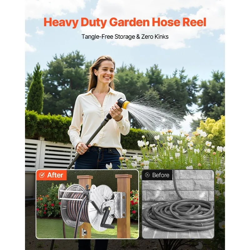 بكرة خرطوم الحديقة المثبتة على الحائط بطول 150 قدمًا 5/8 في دليل خرطوم تركيب نحاسي