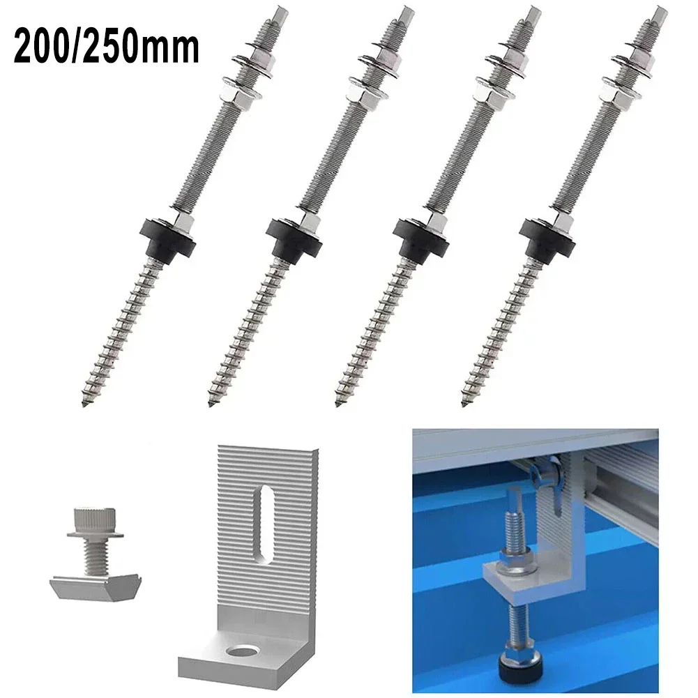 4Pcs 200/250mm Pole Screws With L Adapter Plate Solar PV Trapezoidal Sheet Metal Roof Fixture Solar Panel Racking Mounts