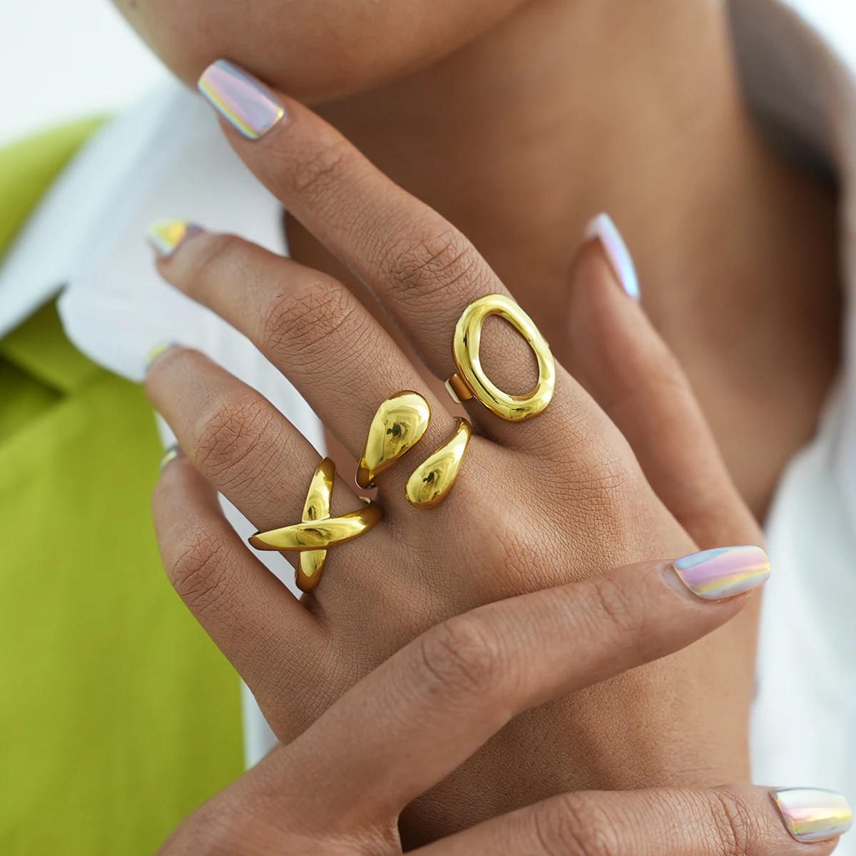 

Stainless Steel Irregular Round Rings For Women Creative Gold Color Adjustable Open Ring Female Jewelry Punk Rapper Anillos Gift