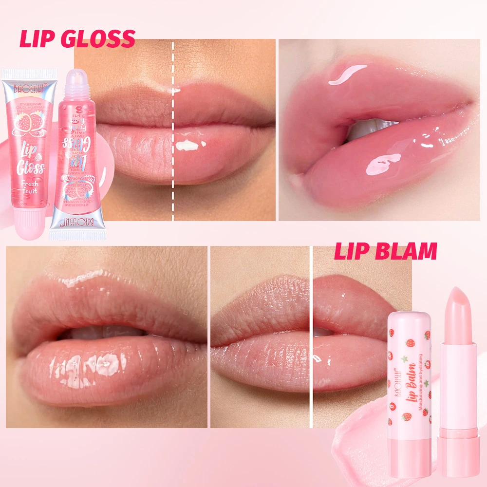 Strawberry Fruit Juice Lip Care Set, Moisturizing Lip Balm + Hydrating Lip Gloss Kit, Nourishing Lip Oil Daily Lip Makeup