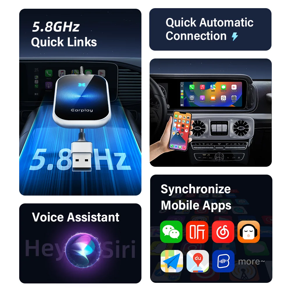 2024 Wireless Carplay Adapter Android Auto Wireless Adapter Car Dongle for Apple Car Play Wireless CarPlay Adapter USB Cable