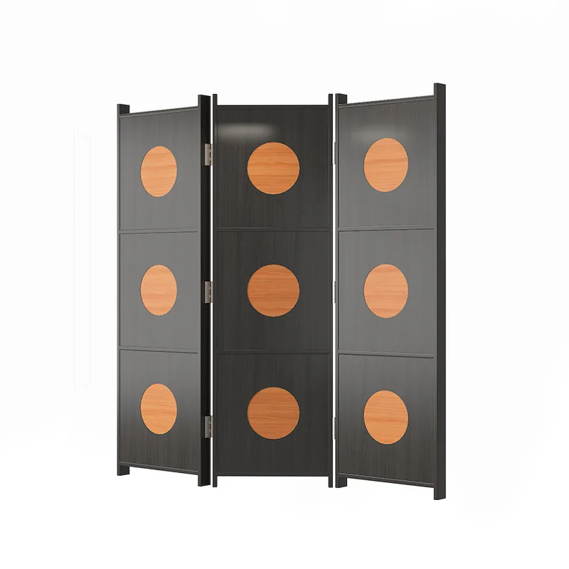 

Vintage screen partition foldable moving solid wood curtain