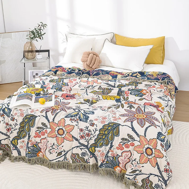 

Thicken Pure Cotton Thread Knitted Blanket With Tassel Summer Cooling Towel Quilt Blanket Sofa Cover Bed Blankets Home Decor