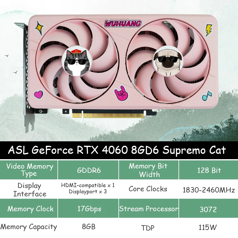 Imagem -02 - Colaboração Asl com Supremo Cat Nvidia Geforce Rtx 4060 8gb Gddr6 Pci-e 4.0 Brand Novidades Pink pc Gaming Placa Gráfica Placa de Vídeo