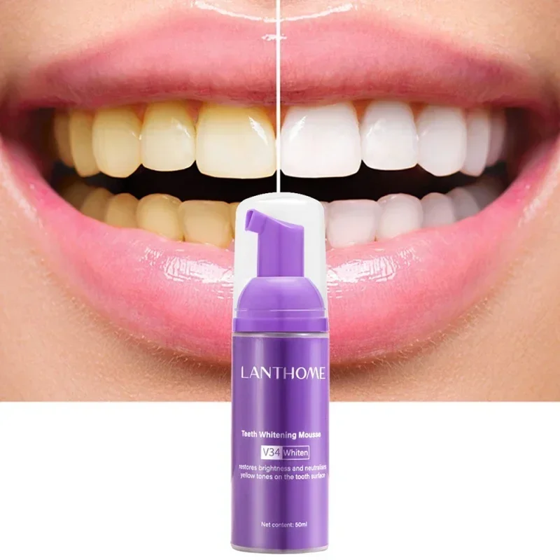 Corrector de limpieza dental, pasta de dientes para Mousse, blanqueamiento dental, brillo, Reduce el color amarillo, cuidado dental, 50ml, V34