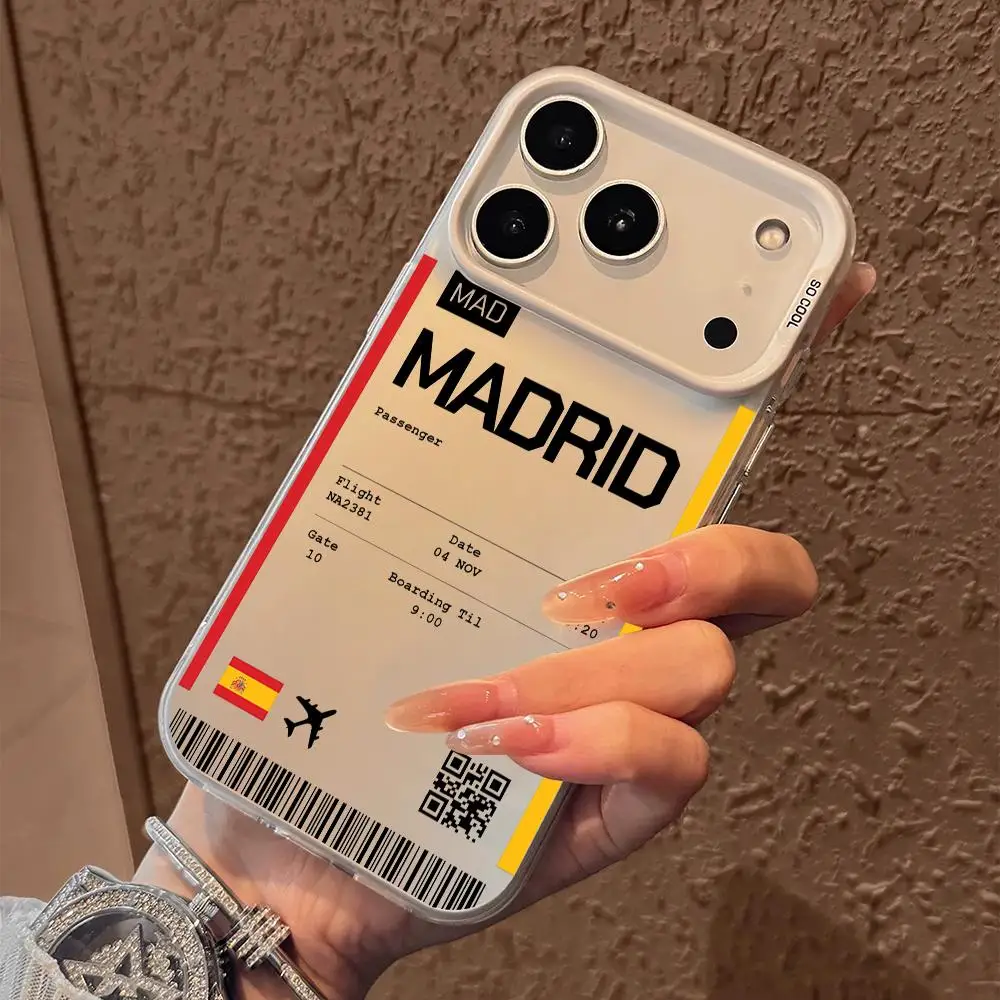 إسبانيا طائرة السفر تذكرة حالة الهاتف آيفون 17 16 15 14 13 12 11 برو ماكس أسود أرجواني ماتي الليزر لامع أورورا فوندا #3