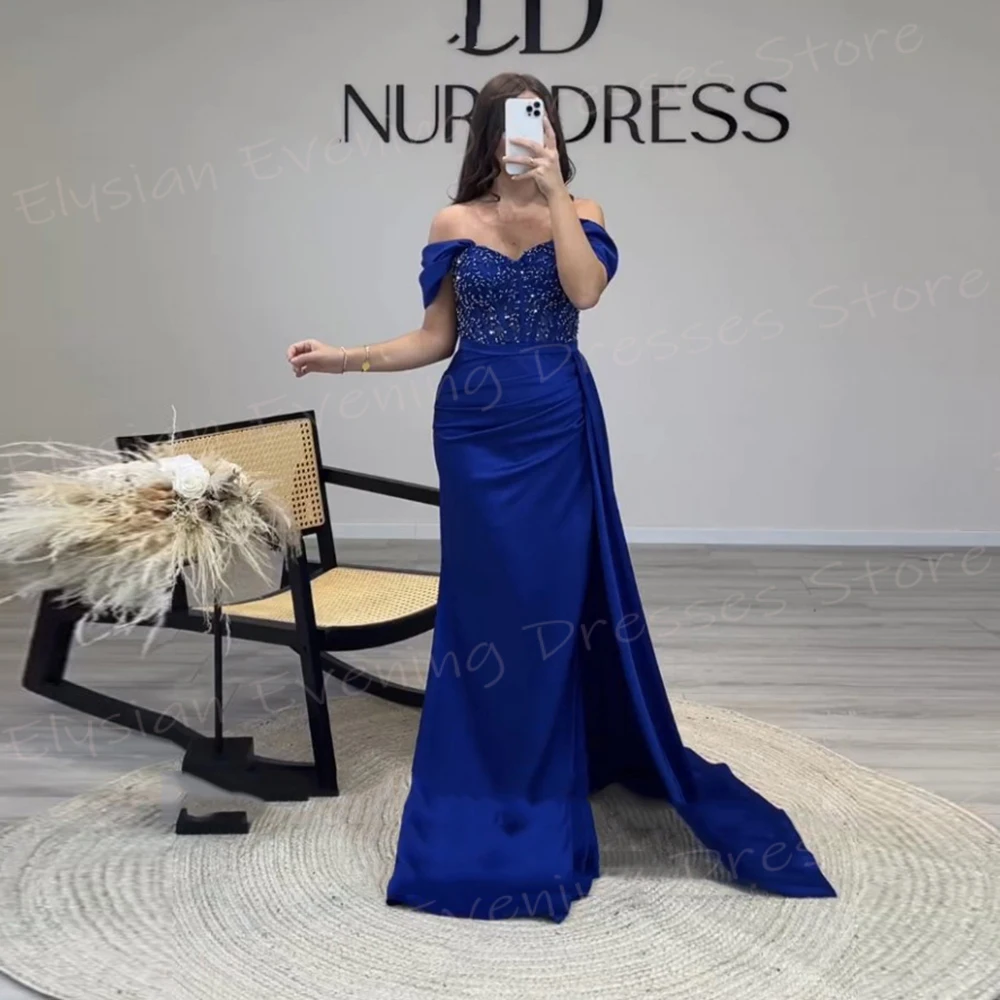 

Beautiful Women's Mermaid Fascinating Evening Dresses Elegant Off The Shoulder Prom Gowns Beaded Formal Party Vestido De Noche