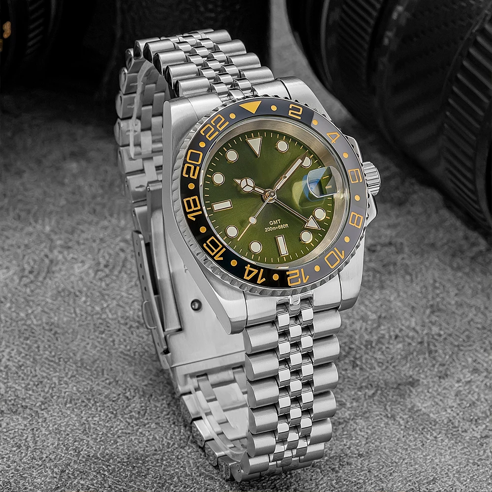 ADDIESDIVE Custom GMT Quartz Watch For Men Luxury Swiss Ronda 515-24H Movement 316L Stainless Steel 200m Waterproof Wristwatch