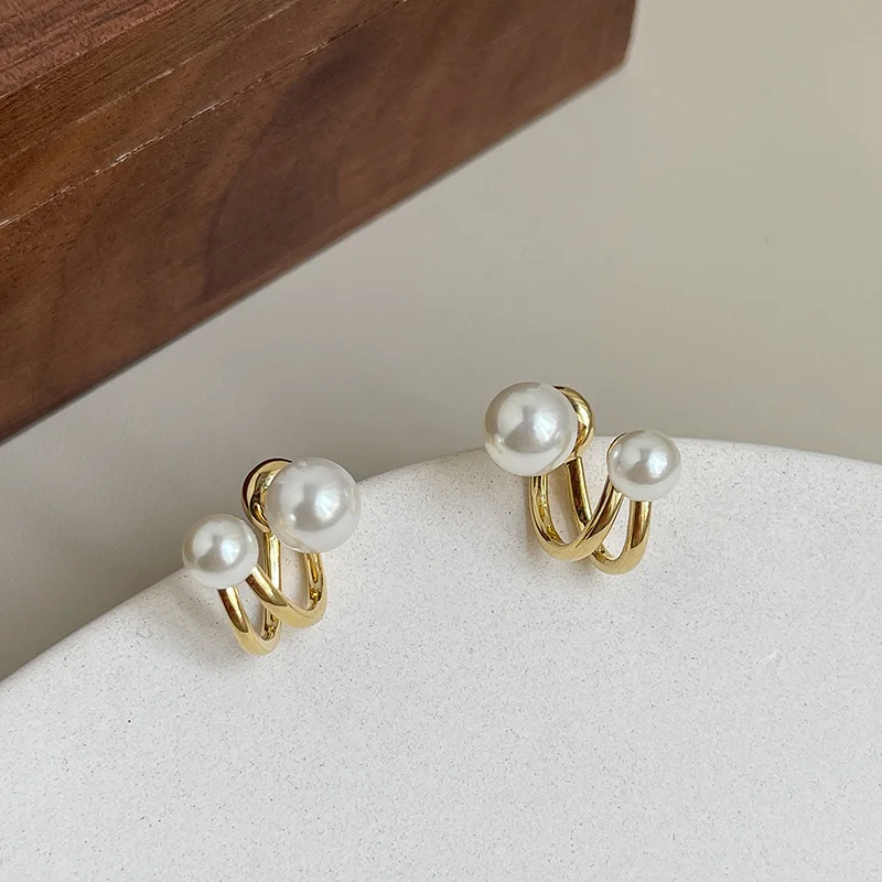 New Korean Light Luxury Imitation Pearl Stud Earrings A Two Wear Pearl Earring For Women Fashion Jewelry Accessories Party Gift