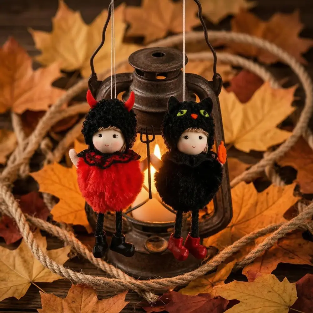 Halloween Door Hanging Decor Halloween Hanging Plush Witch Doll with Lanyard Furry Pom Pom Ball Ornament Cute for Doors
