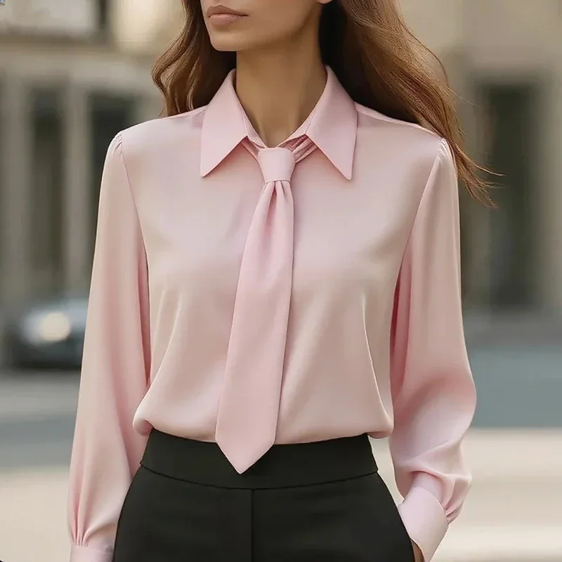 Autumn Elegant Women's Shirt White Black Women Blouse Shirt Long Sleeve Bow Collar Office Lady Casual Shirt Women Tops Spring