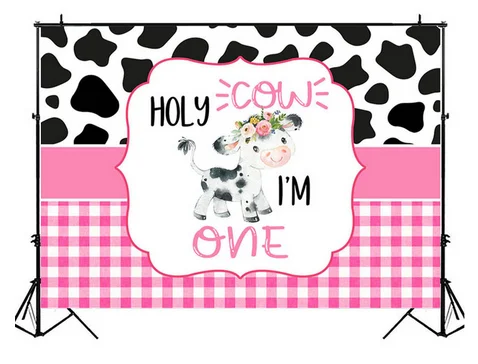 7x5FT Personalized Holy Cow Vaca Lola Pink Barn Happy Birthday La Grana Custom Photo Backdrops Backgrounds Vinyl 220cm x 150cm