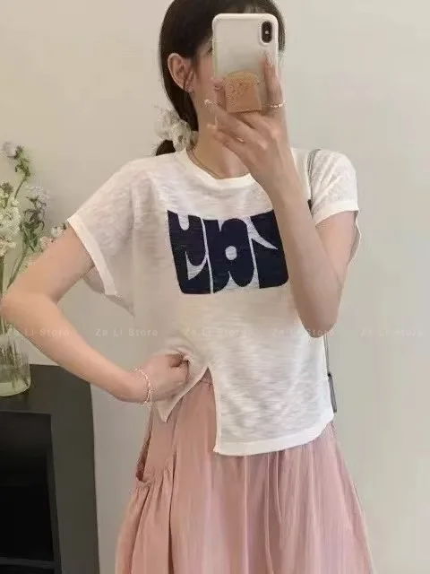 

Slimming Lookasymmetrical Waisteasiest for Matchtops Summernew Arrivalk-style Thinshort Side One Capsules Button Knitting Shirt
