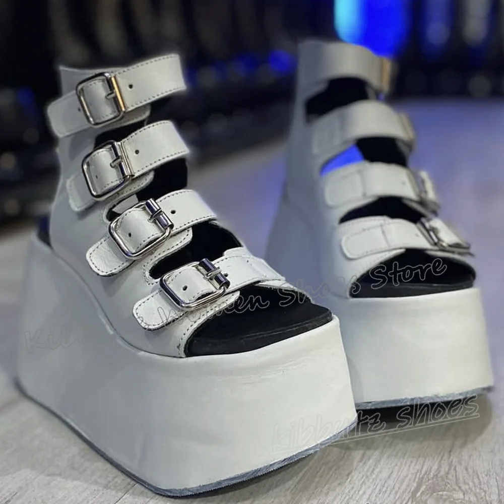 

Belt Buckle Rome Sandals Platform Round Toe Thick Bottom Leather Solid Color Fashion Elegant Comfortable Sexy Women Shoes Newest