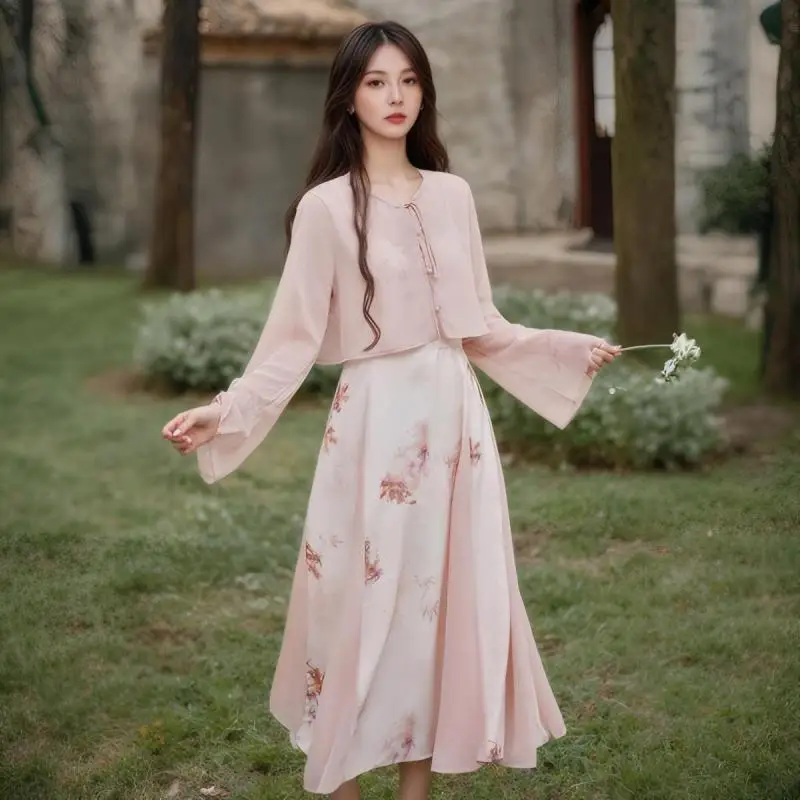

Women's Two-piece Dress Set Solid Color T-shirt Top And Suspender Temperament Print Slim Fit Dresses Casual Female Clothing