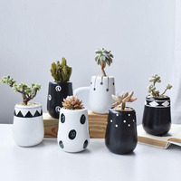 Japanese Stye Black and White Color Handpainted Flowerpot Ceramic Pot for Plant Groot Vase Desktop Ornaments Home Garden Decor