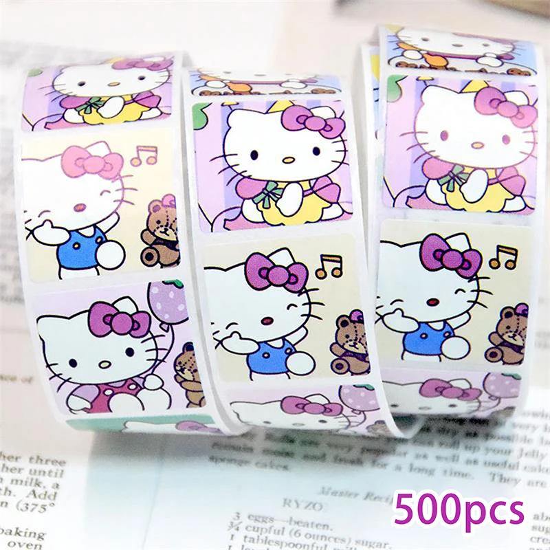 500PCS/Roll Cute Cartoon Hello Kitty Stickers Laptop Phone Diary Notebook Decoration Sticker Sealing Sticker Decal Kids Toy Gift