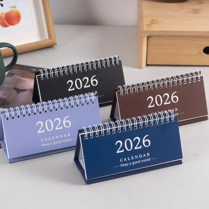 Solid Color Mini Desktop Calendar; Simple Style English Stand-up Desk Calendar