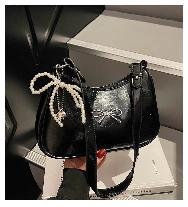 حقيبة كروس جديدة بعقدة على شكل فيونكة لعام 2025 للنساء، محفظة كتف متعددة الاتجاهات من الجلد الطبيعي، حقيبة يد صغيرة أنيقة عتيقة للعمل والمواعدة #1