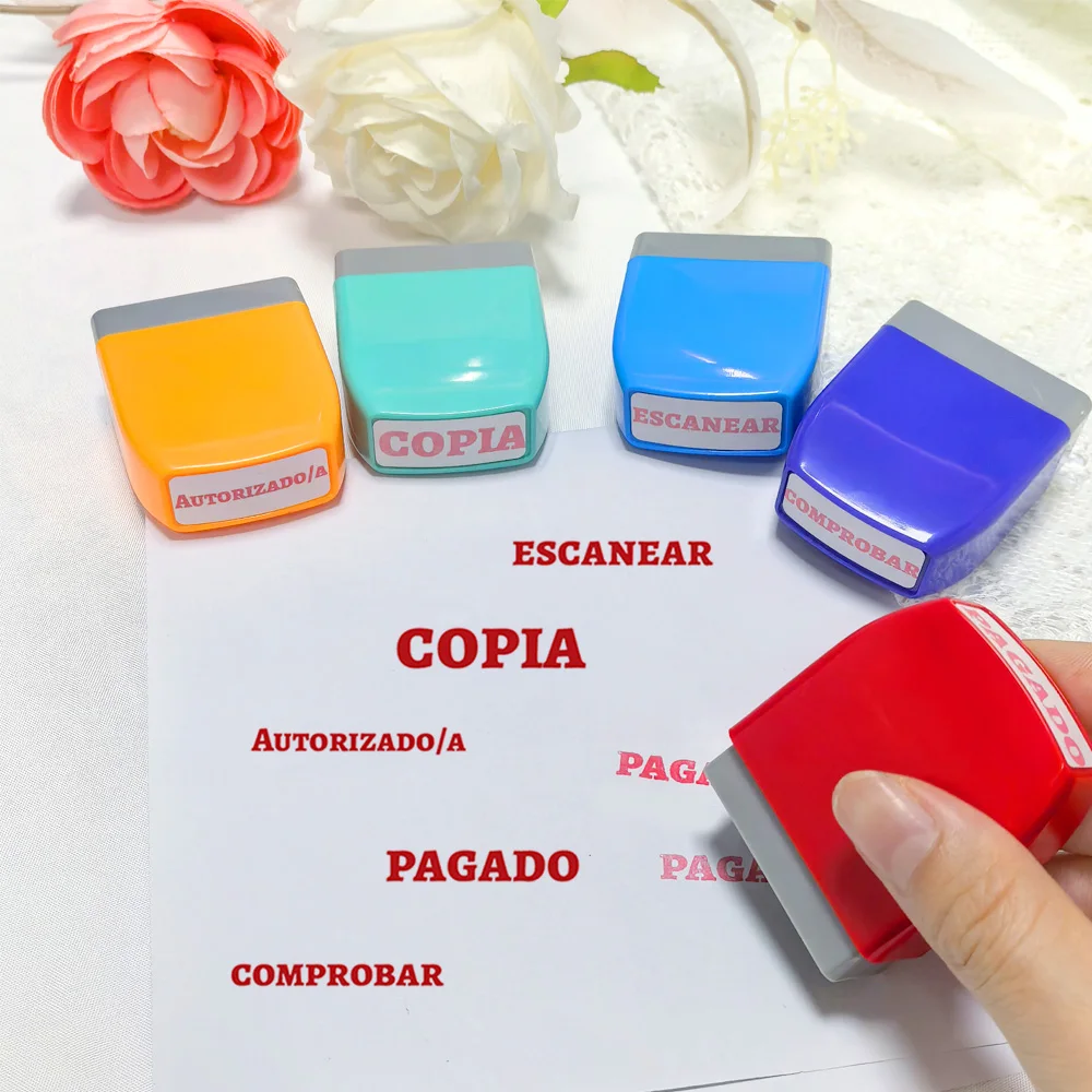 5 Spanish Financial Stamp Financial Office Accounting Approval Seal Scan, Approved, Checked, Payment, Copy Content Stamp