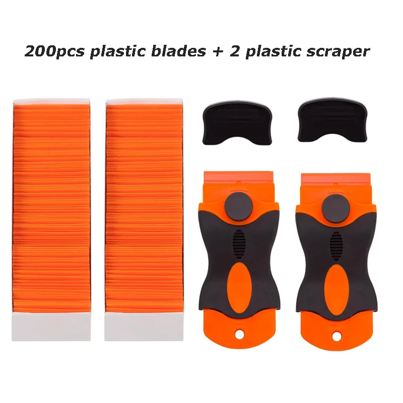 Plastic schraper met 100/200 plastic messen Multifunctionele raamschraper Krasvrije schraper voor het verwijderen van stickers Decals Lijm