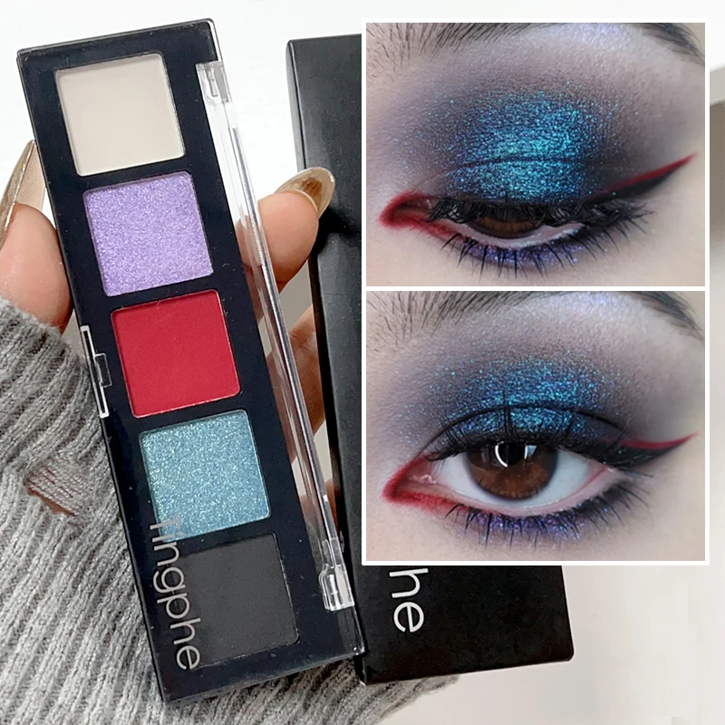 5 Colors Smoky Blue Black Eyeshadow Makeup Pallete Matte Pearlescent Eye Shadow Pigment Shimmer Shiny Eye Contour Makeup Palette