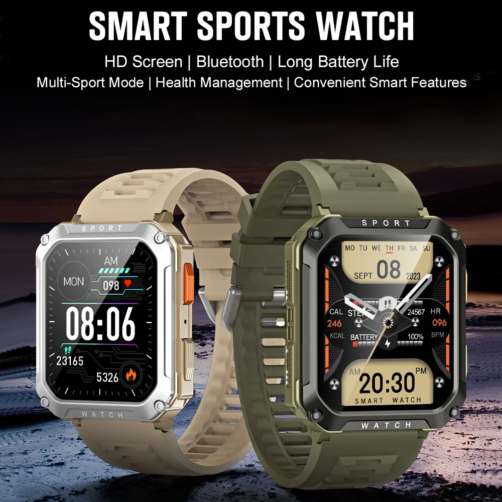 Rugged Military Smart Watch Men For Android IOS Ftiness Watches Ip68 Waterproof 2.01'' AI Voice Bluetooth Call Smartwatch 2023