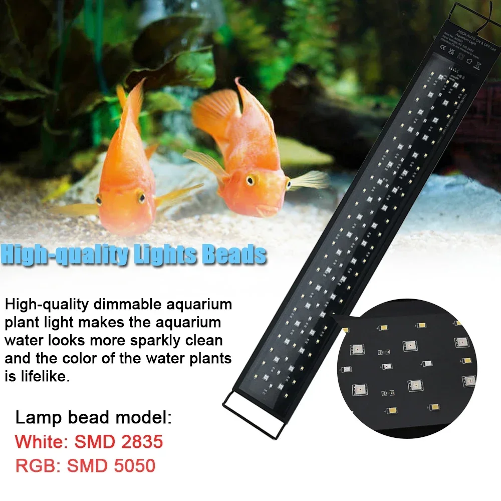 

30-60cm Aquarium 24/7 Full Spectrum Lighting LED Light Fish Tank Decoration Aquatic Plant Growth Lamp 100V-240V IP68 Waterproof
