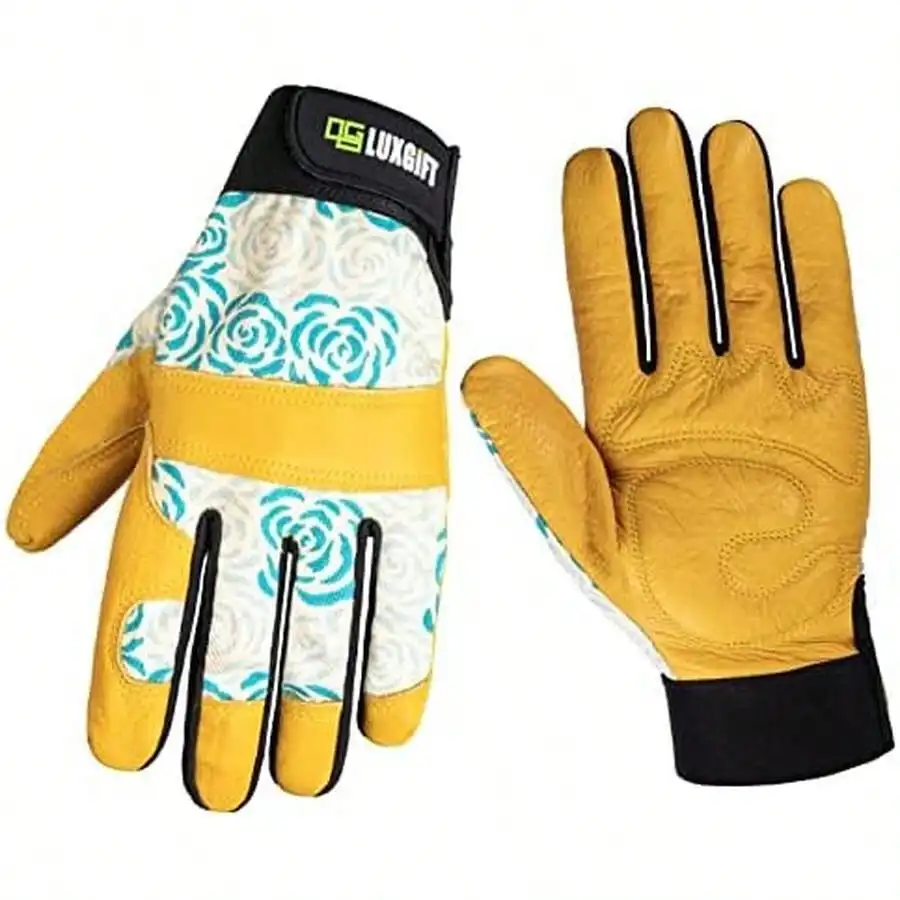 

Breathable Cowhide Leather Gardening Gloves For Yard Work, Outdoor, Construction, Motorcycle | Thorn Proof | Adjustable Wrist | Protection | Rose