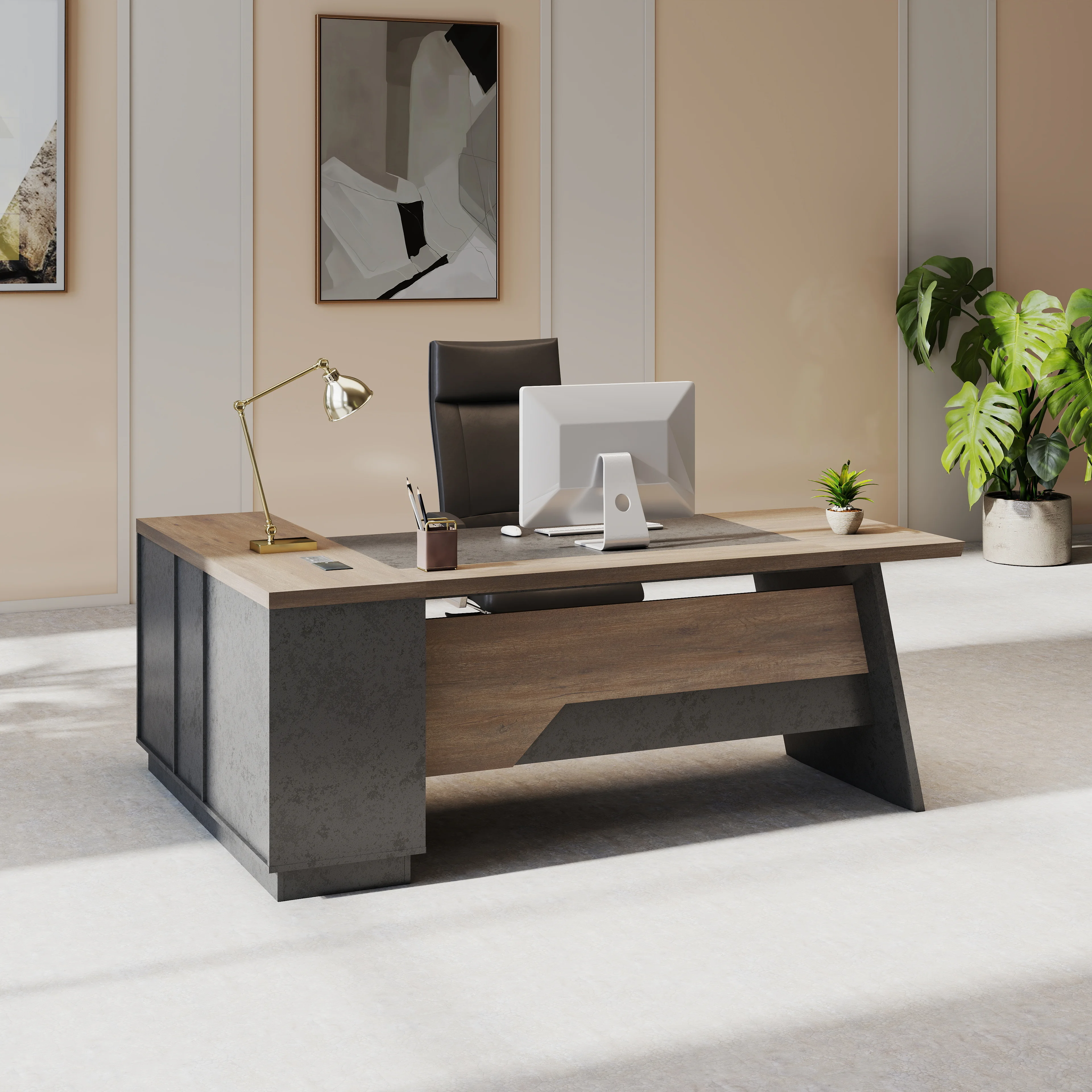 

78,74-дюймовый L-образный стол для руководителя, большой офисный стол с выдвижными ящиками и полками для хранения, деловая рабочая станция для домашнего офиса