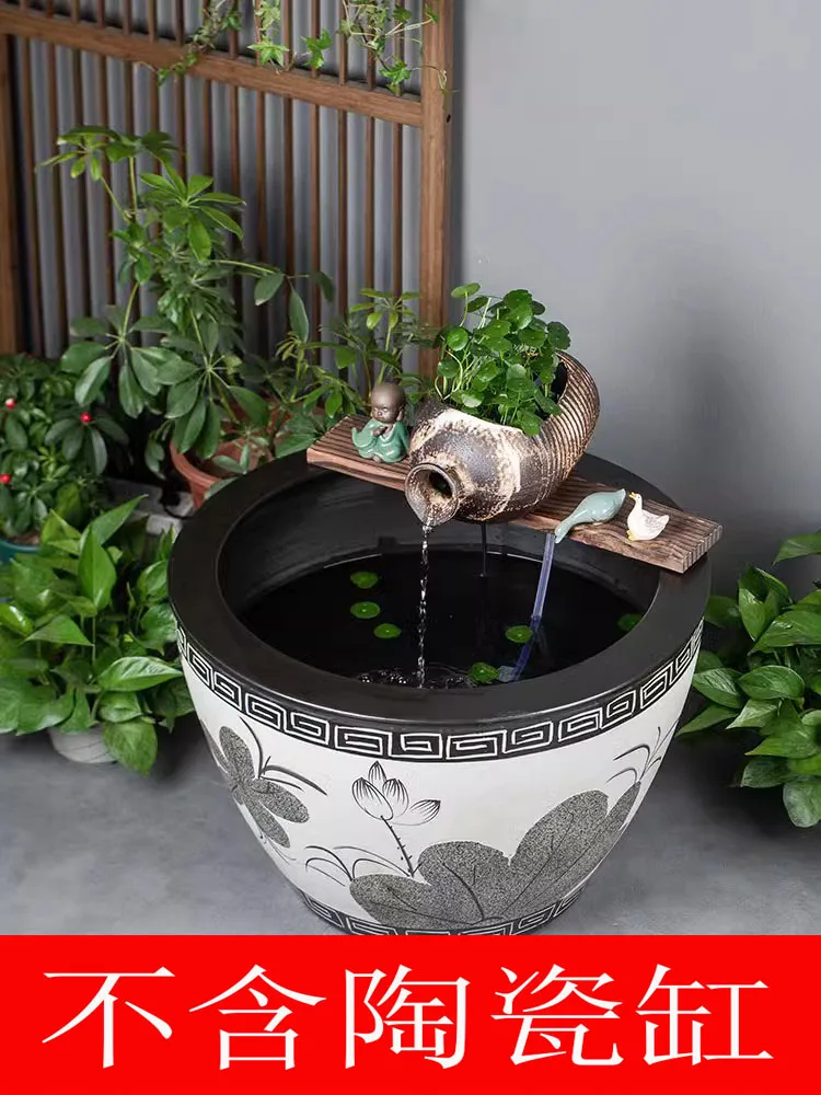 Ceramic fish tanks, stone troughs, ancient fish farming, water circulation decoration, flowing water landscaping ornaments,