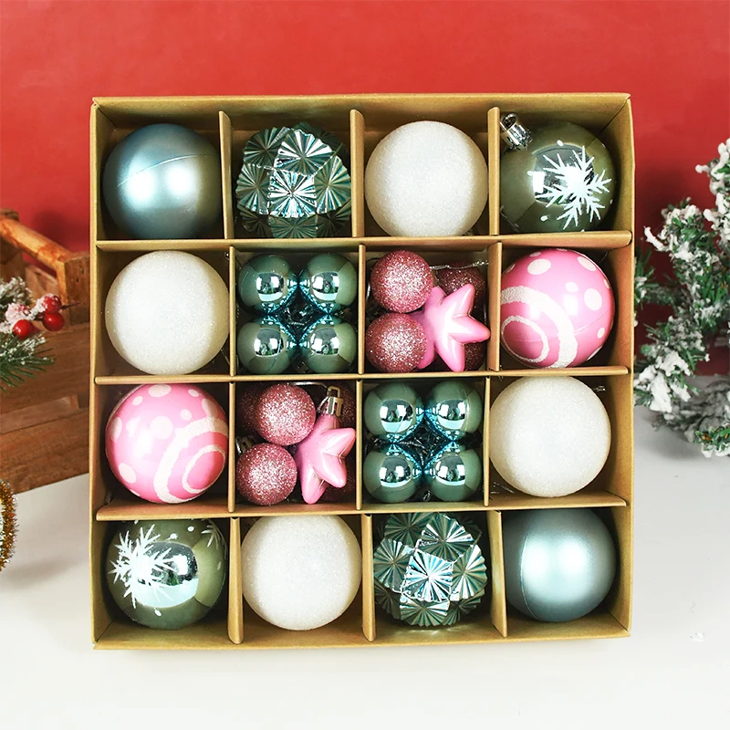 44Pcs/Box Colorful Mixed Christmas Balls Pendant Glitter Bauble Balls Xmas Tree Ornament Home Decor Navidad New Year Noel Gift