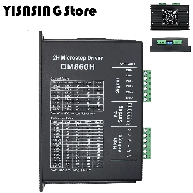 

Модуль привода шагового двигателя DM860H 0-200 кГц AC18-80V или DC24-110V2a-7,2A, комплект драйвера микрошагового двигателя 2 часа для шагового двигателя Nema34