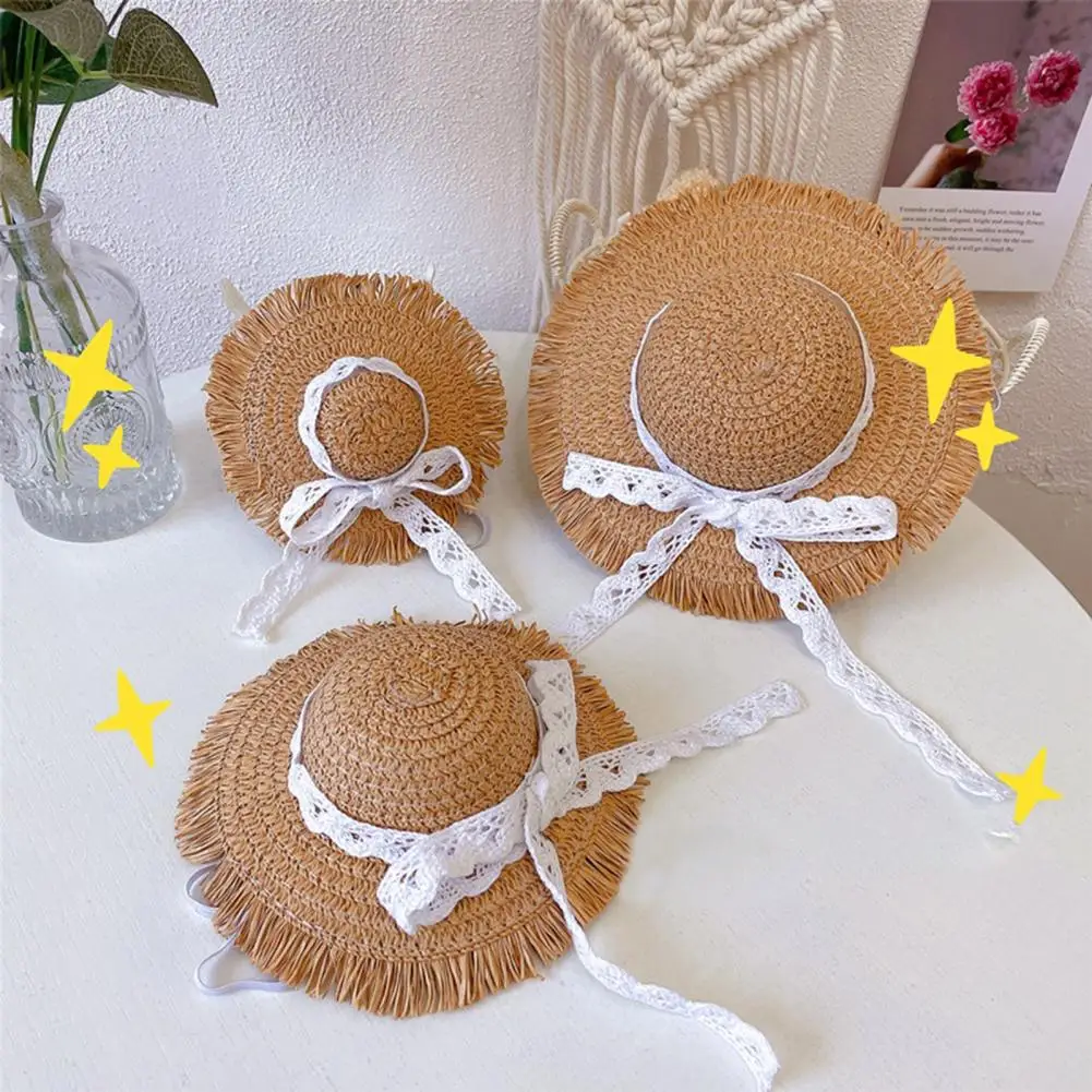 Grass Pet Hat Soft Elastic Strap Bowknot Decor Pet Dog Cat Straw Hat Adjustable Puppy Kitten Sun Hats Beach Hats Pet Supplies