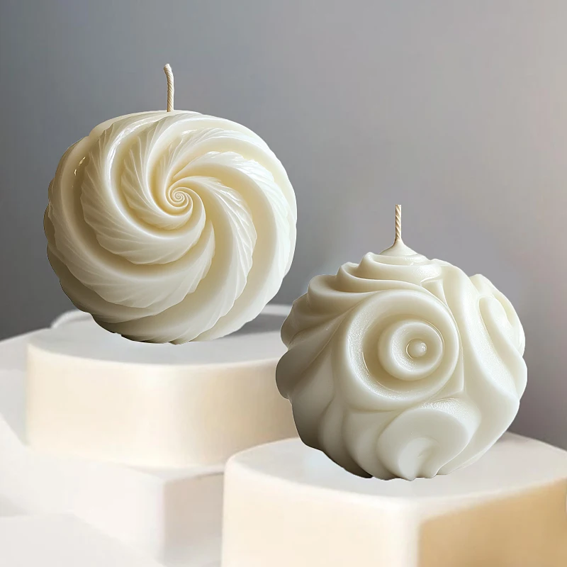 Spiral Ball Candle Silicone Mold Spherical Spiral Candle Molds DIY Handmade Aromatherapy Gypsum Geometric Sphere Soap Mould